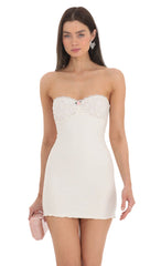 Lace Bust Bodycon Strapless Dress in White