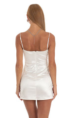 Satin Lace Cut Out Dress in White