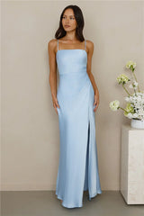 The Violetta Satin Maxi Dress Blue