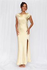 The Valentina Cap Sleeve Satin Maxi Dress Yellow