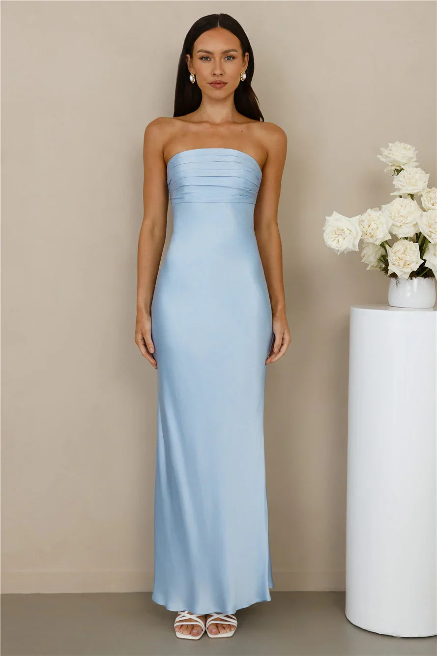The Seraphina Strapless Satin Maxi Dress Blue