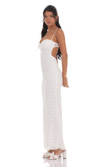 Lace Open Back Maxi Dress in White