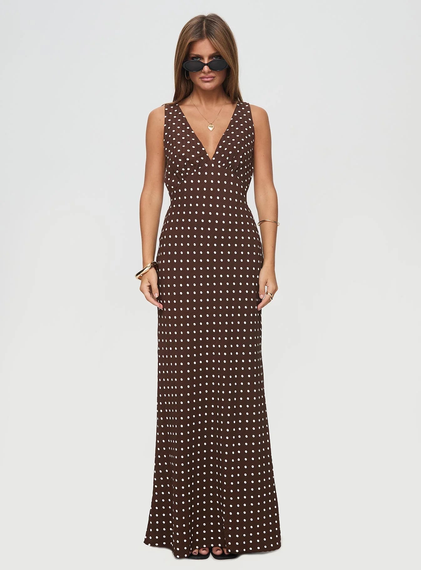Nellie Maxi Dress Brown Polka Dot