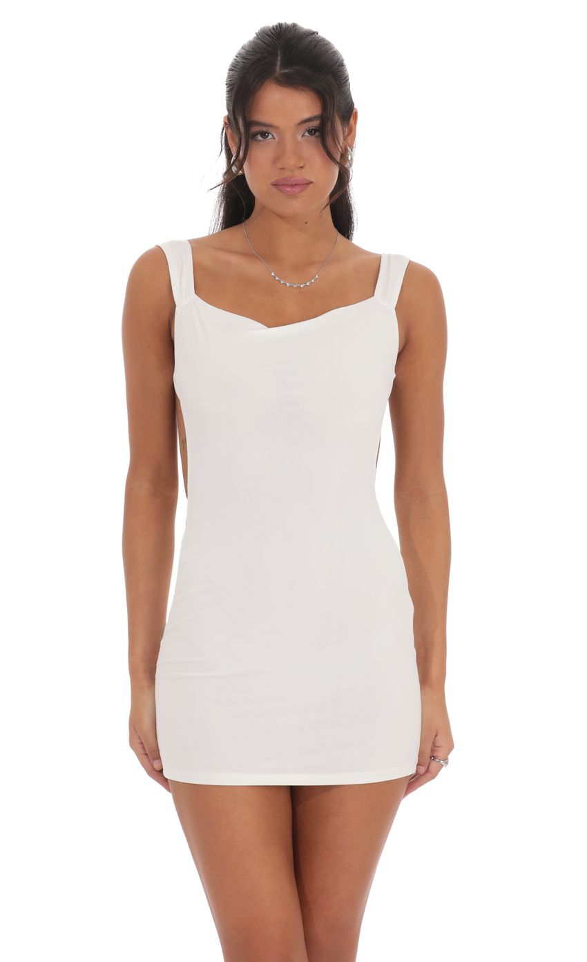 Open Back Satin Bow Dress in White
