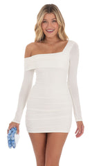One Off Shoulder Long Sleeve Dress in White